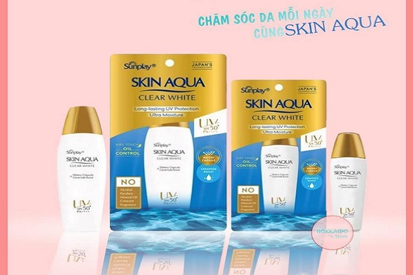 Sunplay Skin Aqua cho da nhạy cảm được chiết xuất từ hạt ngọc trai siêu mịn