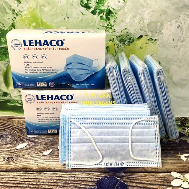 Khẩu trang Lehaco 4 lớp kháng khuẩn màu xanh