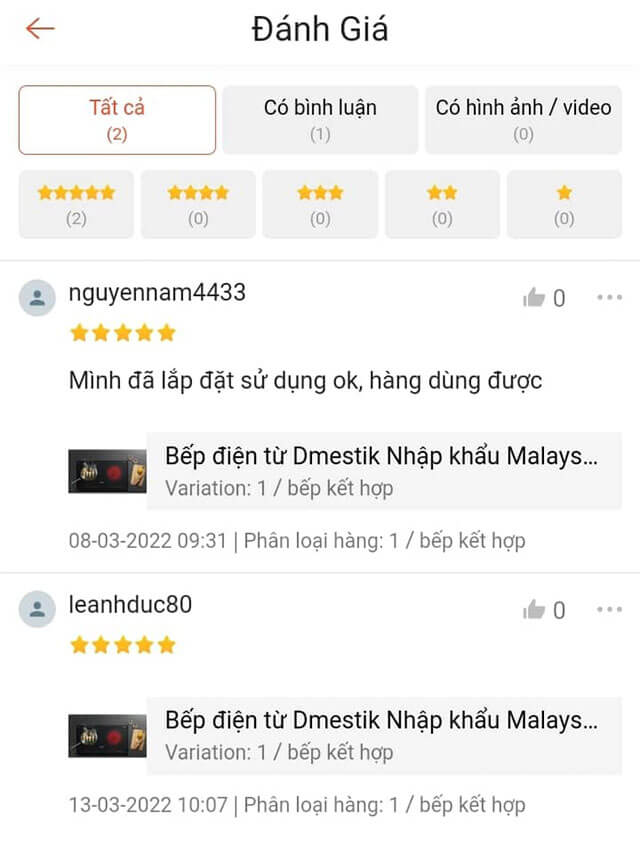 Ý kiến của khách hàng về Bếp từ DMESTIK TL922DKI MALAYSIA.