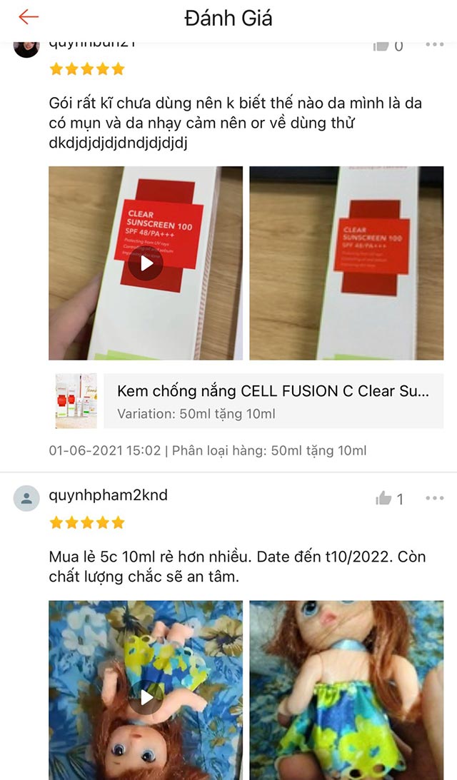 Kem chống nắng Cell Fusion C Clear Sunscreen 100 review từ người dùng