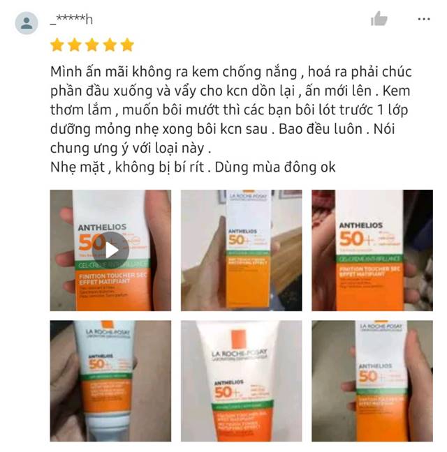 Đánh giá của khách hàng về kem chống nắng La Roche Posay Anthelios XL Anti - Shine Dry Touch Gel Cream