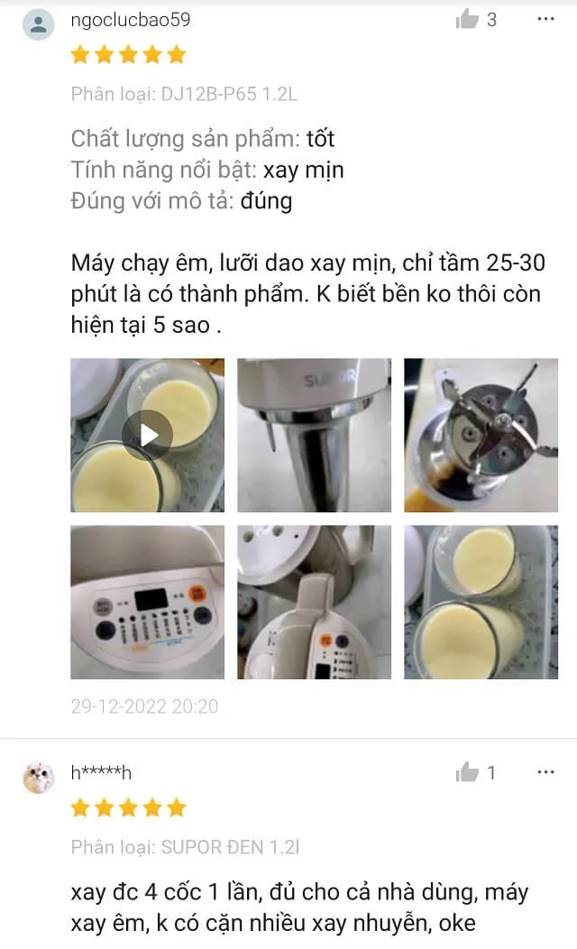 Đánh giá của người dùng về Máy làm sữa hạt SUPOR DJ12B-P65
