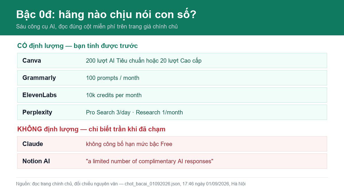 Bậc 0đ của 6 công cụ AI thật sự cho bạn cái gì